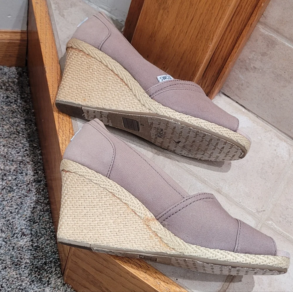 Tom's Tan Calypso Canvas Wedge Espadrilles Women's Size 9 - Picture 7 of 9